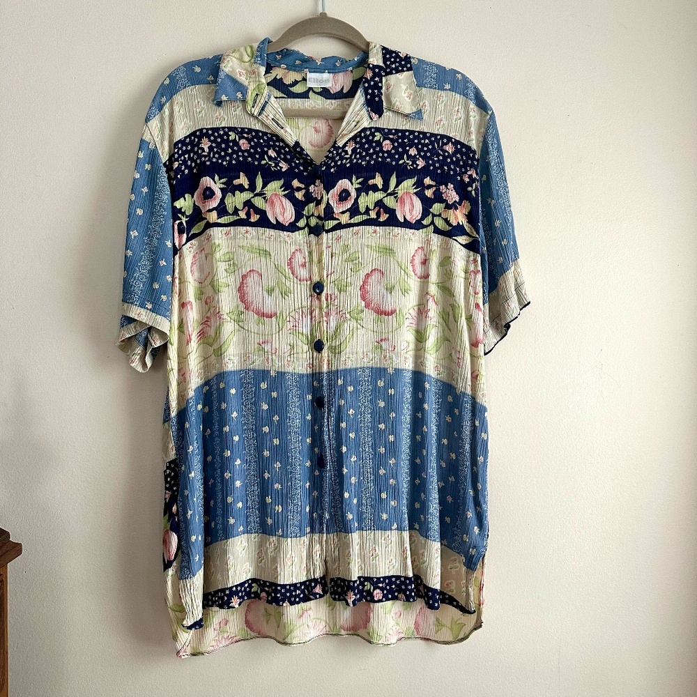 Vintage Short Sleeve Floral Gauze Shirt - Picture 1 of 7